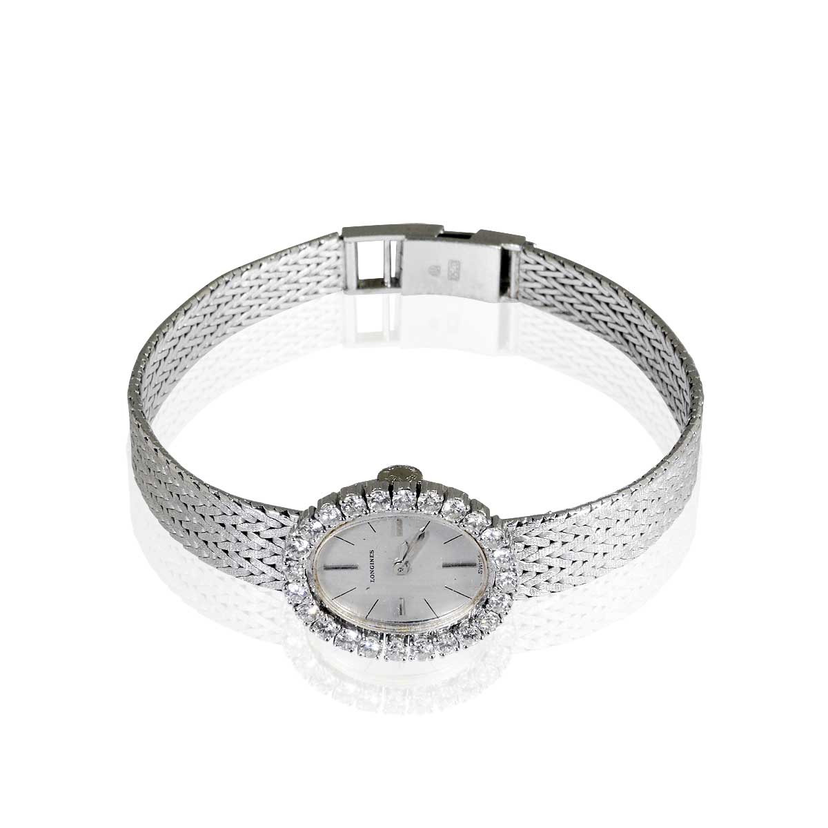 Schweizer Damen Armbanduhr „LONGINES“ mit 1,05ct Diamanten, 18 kt Weißgold | Luxusuhr